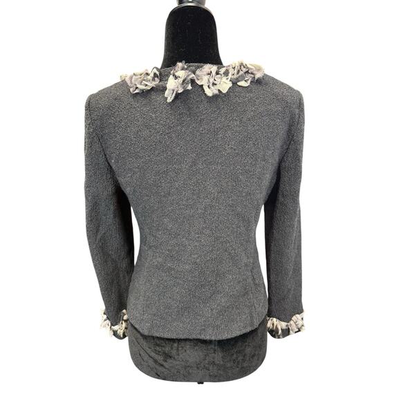 St. John Gray Wool Blend Zip Jacket with Raw Edge Rosette Trim Size 6 - Picture 5 of 12